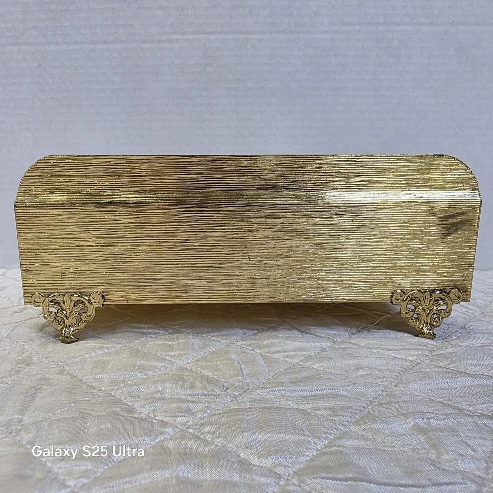 Vintage Hollywood Regency Gold Leaves Acorns Tissue Napkin Mail Holder Victorian
